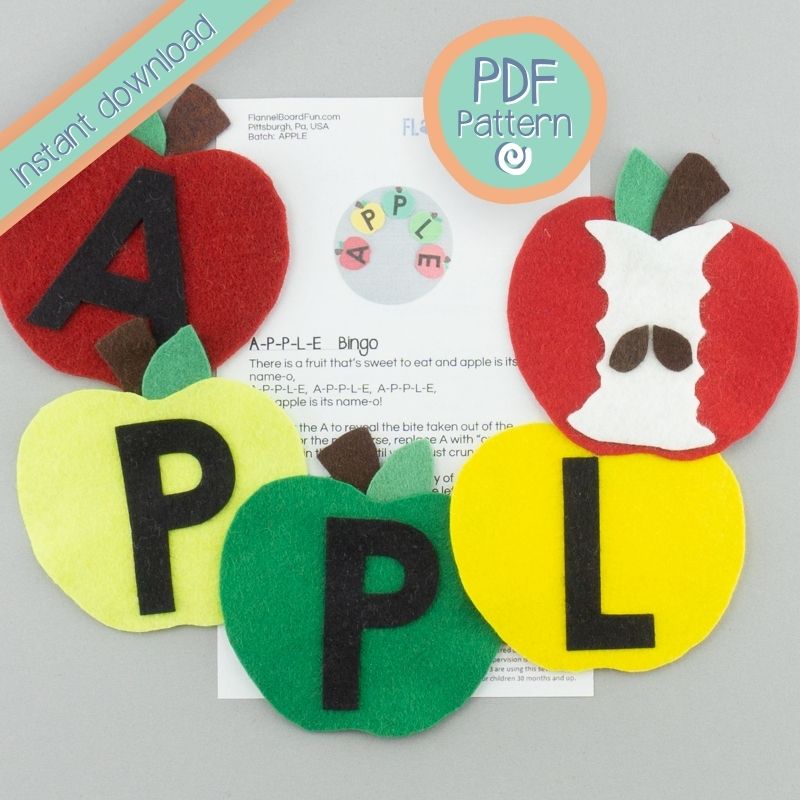 Felt Board Apple song pieces on desk
