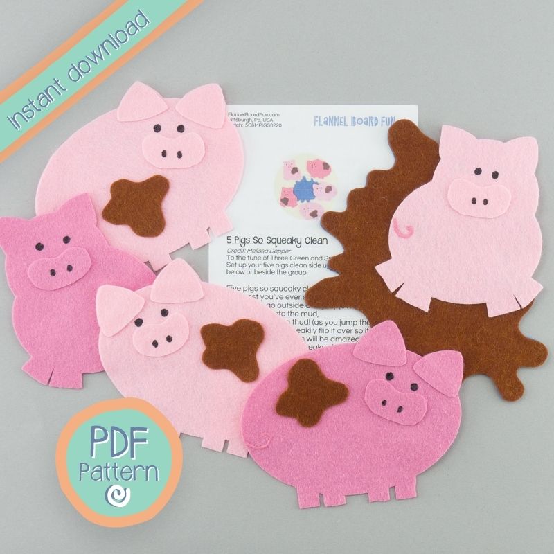 5 muddy pigs felt board PDF pattern