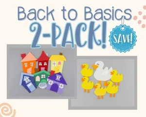 Text that says Back to Basics 2-pack, above two felt board sets. Five little Ducks and Little Mouse felt board sets, and a Sale badge.